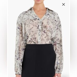 English Factory Floral Blouse - Cream and Gray